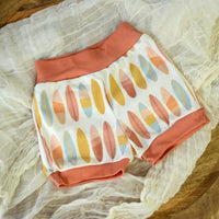 Eco-Friendly Organic Knit Baby Shorts | Surfboards Design | Gender Neutral Soft & Comfy Diaper Cover Bummies, or Shorts