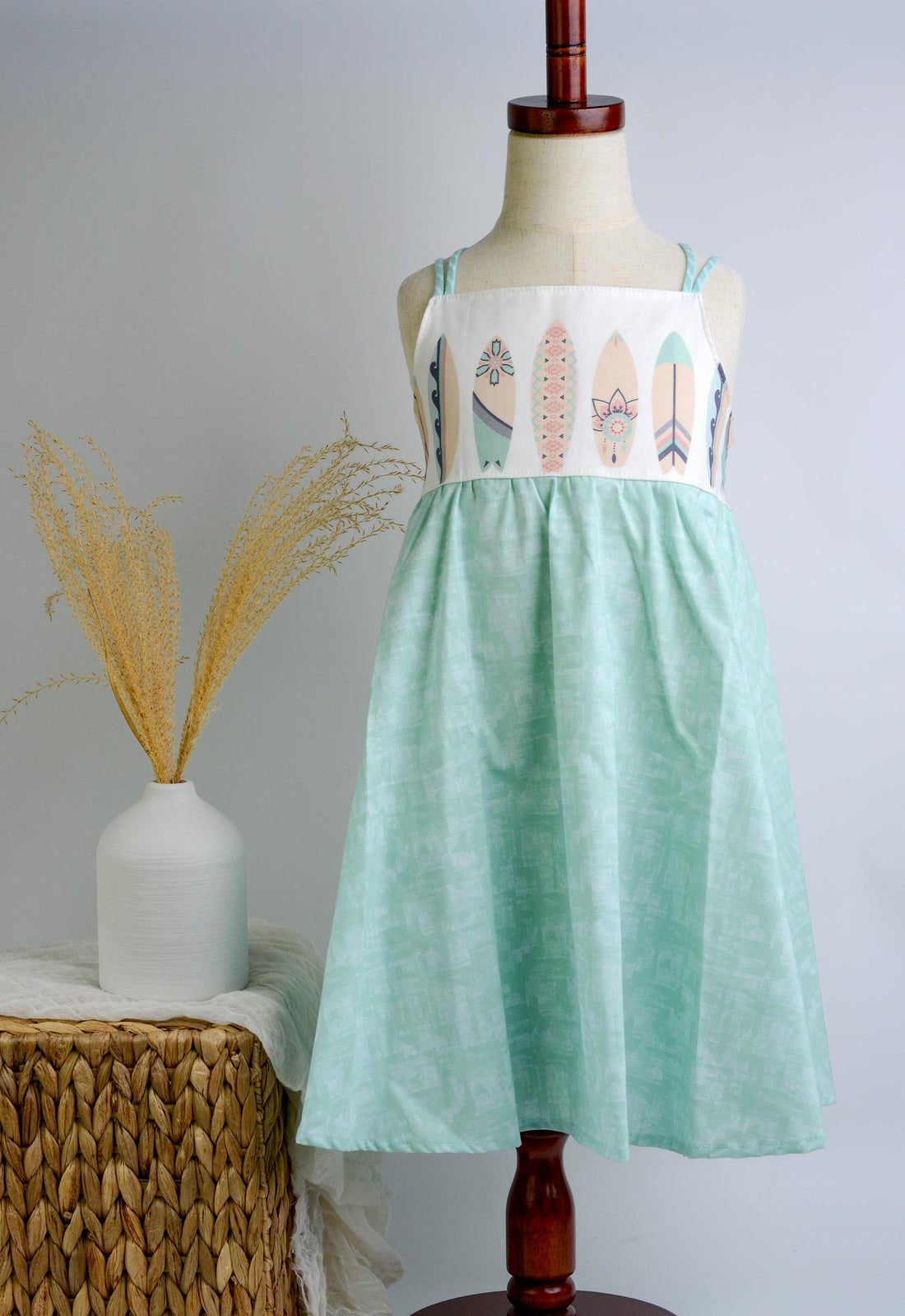 SAMPLE SALE DRESS - Surfboards Blue Twirly Dress  - Size 5/6 yr. Only