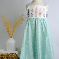 SAMPLE SALE DRESS - Surfboards Blue Twirly Dress  - Size 5/6 yr. Only