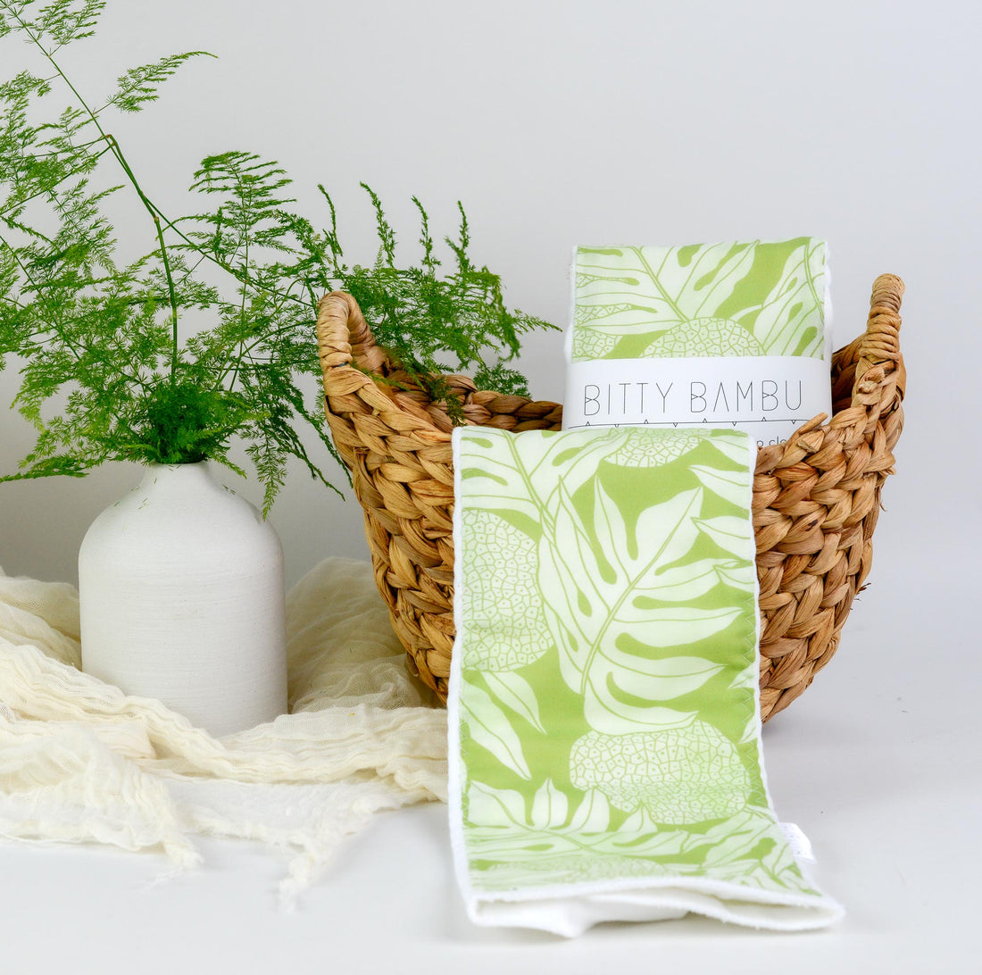 Hawaiian Baby Burp Cloth - Ulu Breadfruit Print - Tropical Baby Gift - Handmade in Hawaii