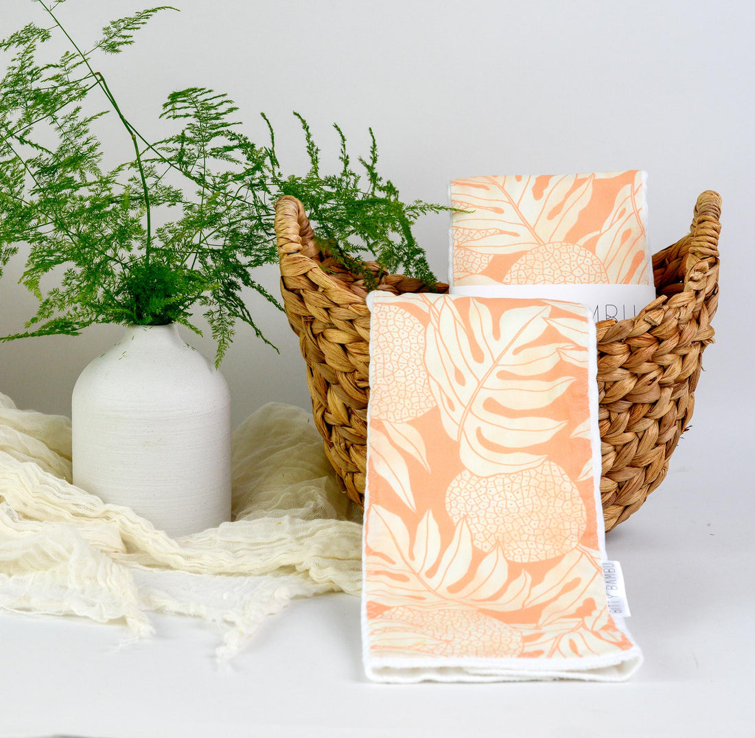 ʻUlu Breadfruit Baby Burp Cloth - Peach | Bitty Bambu