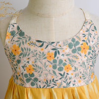 SAMPLE SALE DRESS - Vintage Floral with Yellow Ikat  - Size 2/3 yr. Only