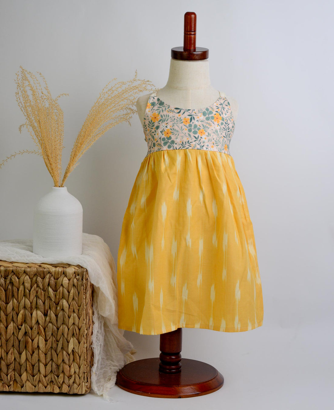 SAMPLE SALE DRESS - Vintage Floral with Yellow Ikat  - Size 2/3 yr. Only