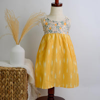 SAMPLE SALE DRESS - Vintage Floral with Yellow Ikat  - Size 2/3 yr. Only