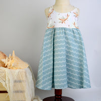 Handmade Girls' Whale and Waves Dress | Twirly Skirt Dress | 100% Cotton | Made in Hawaii