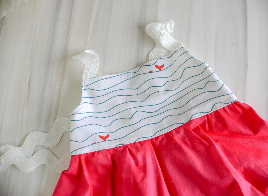 Girls Dress -  Whales in the Waves Print  -  Coastal Themed Baby, Toddler or Kid's Dress  - Small Batch Handmade in Maui, Hawaii USA