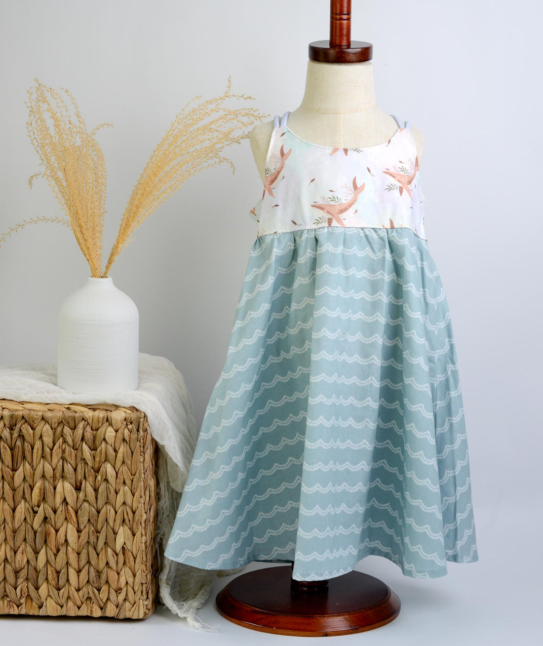 SAMPLE SALE DRESS - Whales Watercolor Print  - Size 3/4  yrs. Only