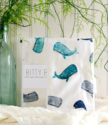 Whales Baby Burp Cloth -Single Burp Cloth - Baby Gift - Gender Neutral Baby Gift - Nautical Layette Gift- Made in Maui, Hawaii USA