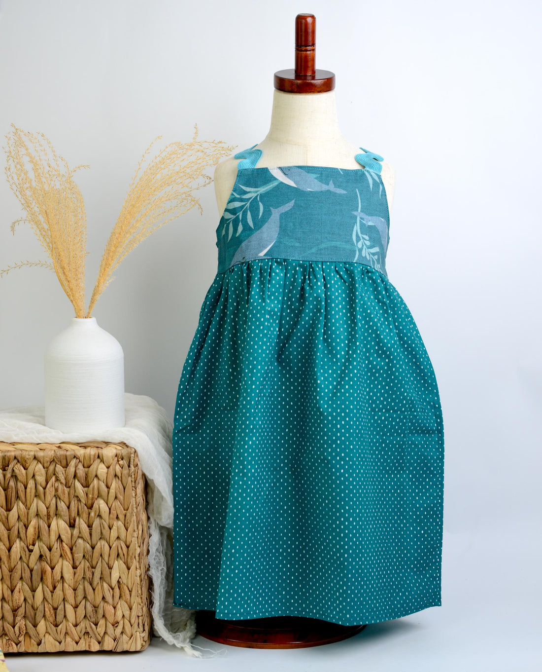 SAMPLE SALE DRESS - Whale Print with Ric Rak Straps - Size 5/6 yr. Only