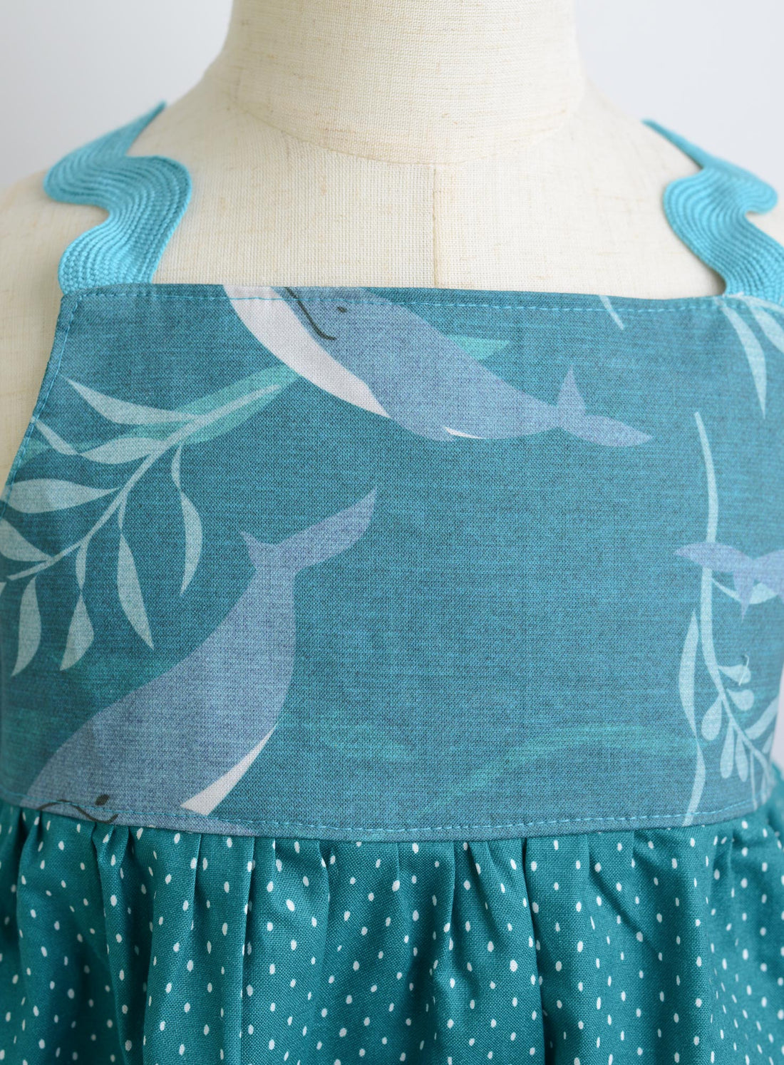 SAMPLE SALE DRESS - Whale Print with Ric Rak Straps - Size 5/6 yr. Only