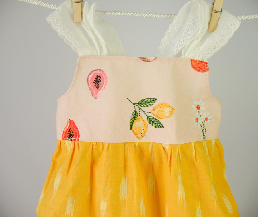 SALE - Girls Dress - Tropical Fruit with Lace Straps