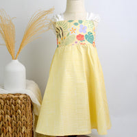 SAMPLE SALE DRESS - Tropical Print in Yellow with Lace - Size 3/4 yr. Only