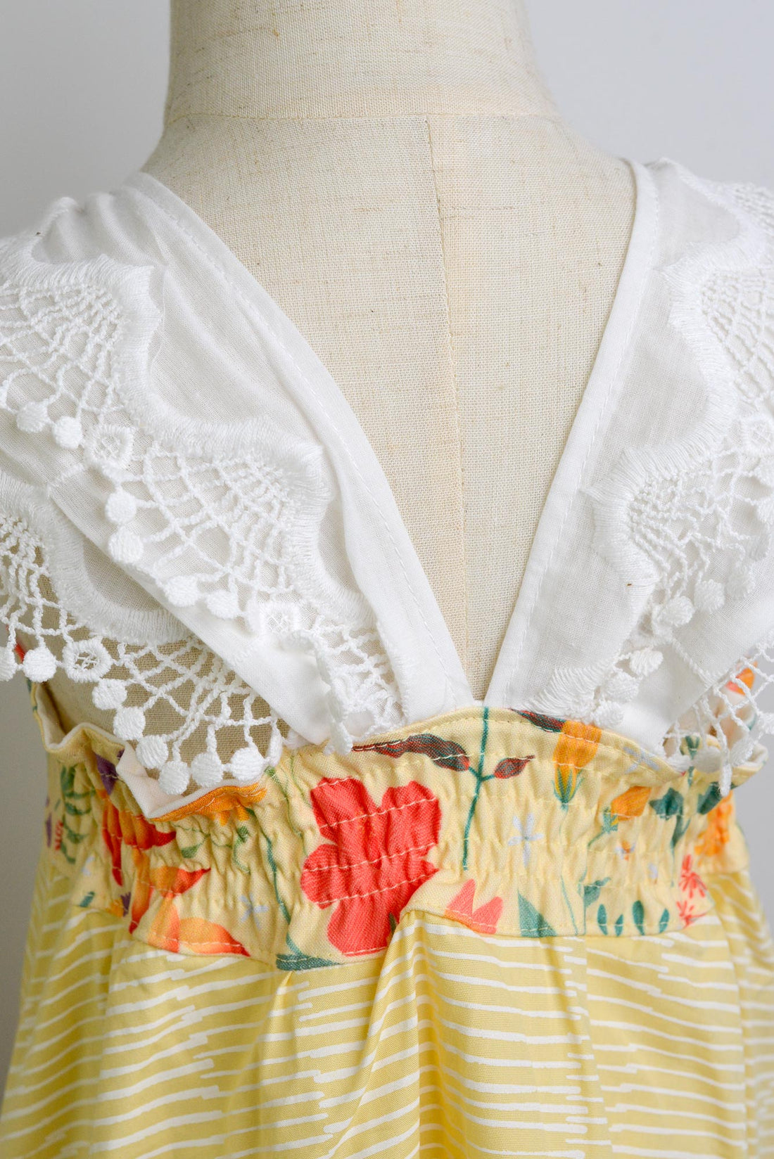 SAMPLE SALE DRESS - Tropical Print in Yellow with Lace - Size 3/4 yr. Only