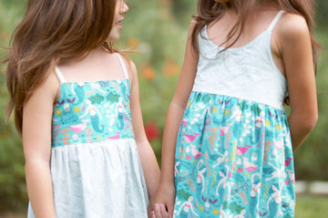 Coordinated Sisters Dresses - Mermaid Themed  Print  Girls Dress - Toddler, Youth Girls Dress - Made in Maui, Hawaii USA