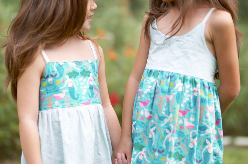 SALE - Coordinated Sisters Dresses - Mermaid Themed  Print  Girls Dress - Toddler, Youth Girls Dress - Made in Maui, Hawaii USA