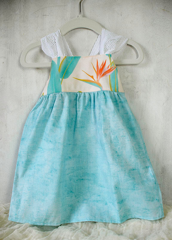 SAMPLE SALE - Bird of Paradise Print Dress with Lace Straps - Size 6-12 months