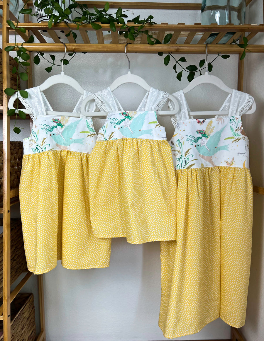 SAMPLE SALE Fairy Print Lace Sleeve Girls Dress - Toddler, Youth Girls Dress - Made in Maui, Hawaii USA