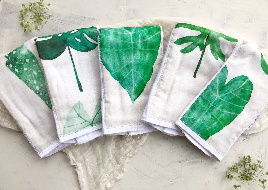 Baby Burp Cloth (ONE single burp cloth)  - Layette Gift- 'Watercolor Leaves' - Made in Maui, Hawaii USA