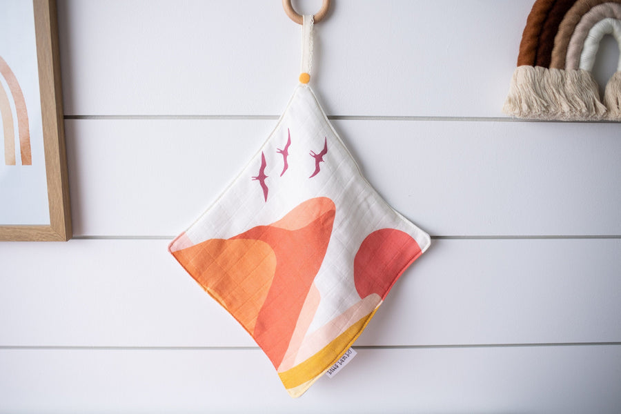 Lovey + Pacifier or Teething Ring  Keeper / Triple Layer Gauze  'Iao + Iwa birds'