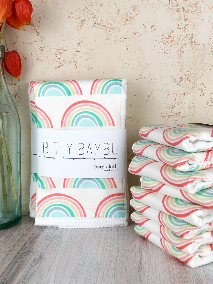 Rainbow Baby Burp Cloth - Hawaii Made Baby Gift - Newborn Gift Idea - Made in Maui, Hawaii