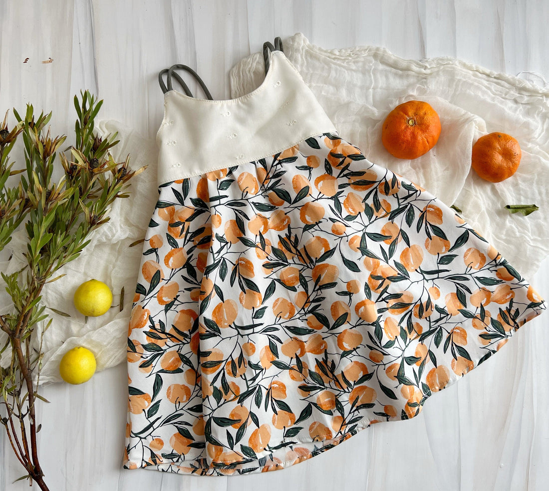 SALE - Twirly Summer Dress for baby, toddler, youth, tween girl / Orange Print / Eyelet / Dress for Girl