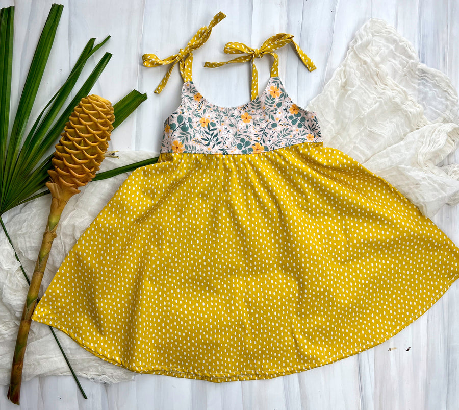 SALE - Girls Twirl Dress - Toddler Dress - Baby Girl Dress - Floral Print Girls Dress - Yellow Dress for Girls - Summer Dress  Made in Hawaii USA