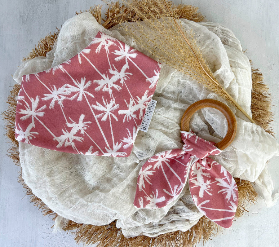 Baby Bib - Bandana Style Drool Bib - Palm Trees - Tropical Baby Gift Made - Baby Shower Gift - Made in Maui, Hawaii USA