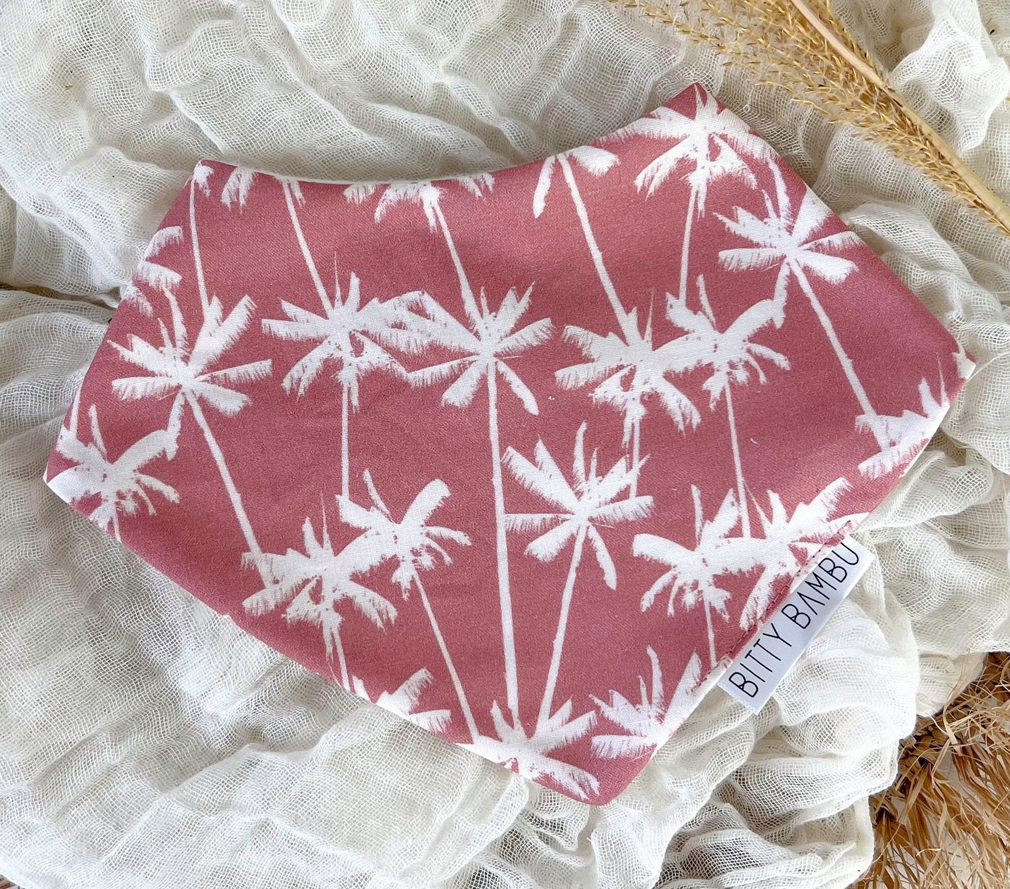 Baby Bib - Bandana Style Drool Bib - Palm Trees - Tropical Baby Gift Made - Baby Shower Gift - Made in Maui, Hawaii USA