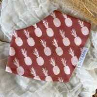 Baby Bib - Bandana Style Drool Bib - Pineapples in Sienna - Gender Neutral Baby Gift - Baby Shower Gift - Made in Maui, Hawaii USA