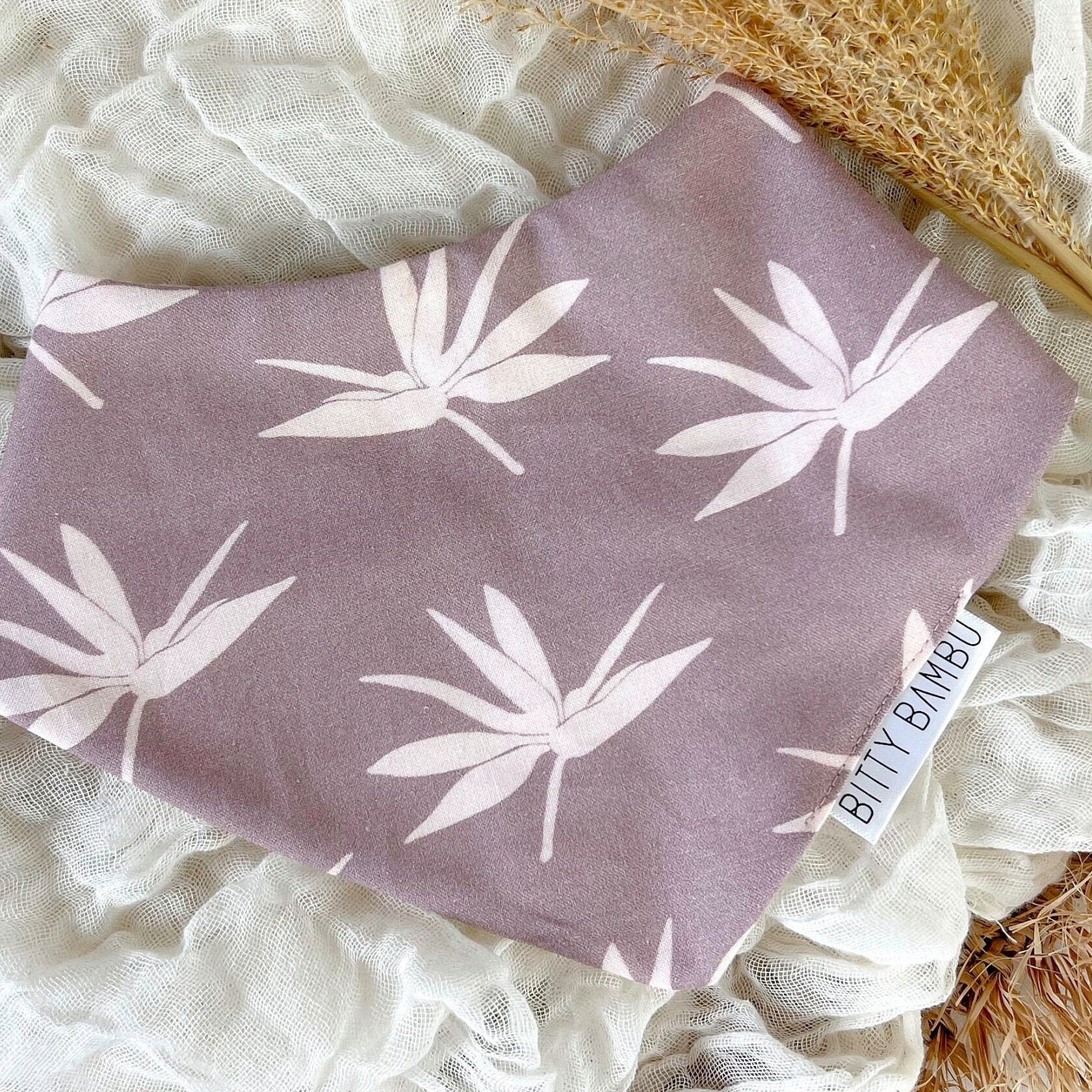 Baby Bib - Bandana Style Drool Bib - Bird of Paradise in Mauve - Tropical Baby Gift Made - Baby Shower Gift - Made in Maui, Hawaii USA