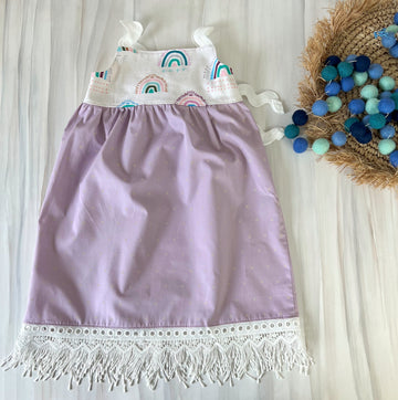 Rainbow Girls Dress with Fringe Trim - Purple / Lavender Girls Dress -  Beautiful Dress for Baby, Toddler or Tween Girl, Made in Maui, USA