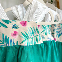 SAMPLE SALE - Watercolor Floral Tropical Print - Lace Sleeve Girls Dress - Toddler, Youth Girls Dress - Made in Maui, Hawaii USA
