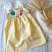 Yellow Tropical Girls Dress with Lace Straps - Toddler, Youth Girls Dress - Made in Maui, Hawaii USA
